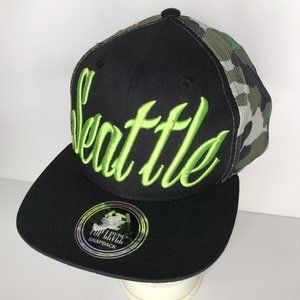 Seattle Washington Tourist Black Camo Camouflage Snapback Adjustable Hat